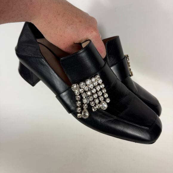 Stuart Weitzman Irises Embellished Loafers Womens 9.5 Black Slip-On Square Toe - Picture 8 of 11